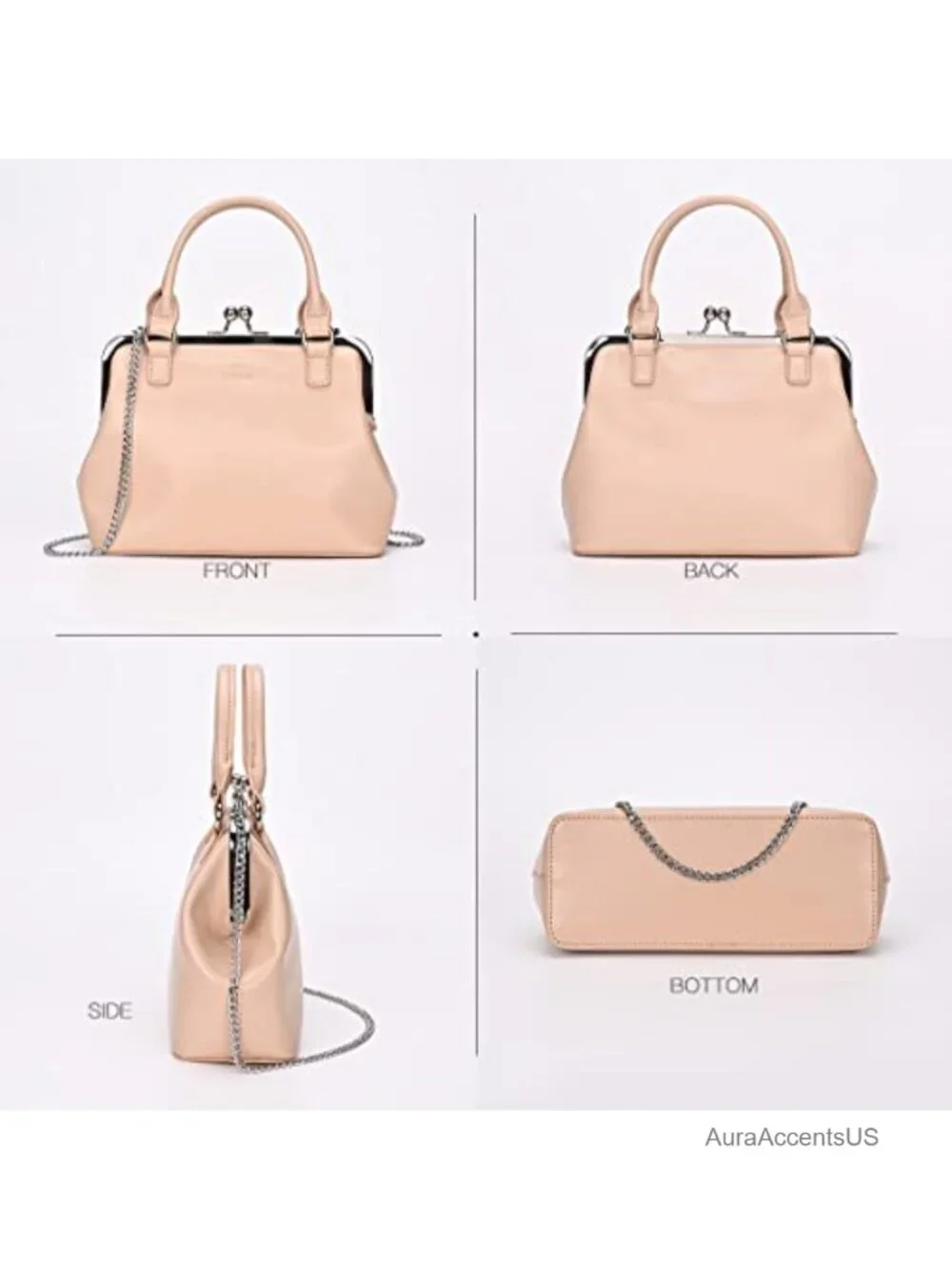 Vintage Kiss Lock Purse Women Retro Evening Bag Faux Leather Clutch with Chain
